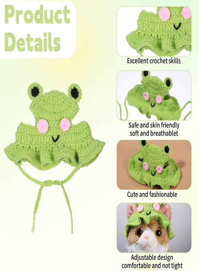 Zelphvt 1 PCS Cat Hat Cute Frog Shape Pet Cap Frog & Flower Cats Hat Cotton & Soft Cute Knitted Cats Hats Cutes Knitted Cat Costume for Small Pets (Green, M) - Image 3